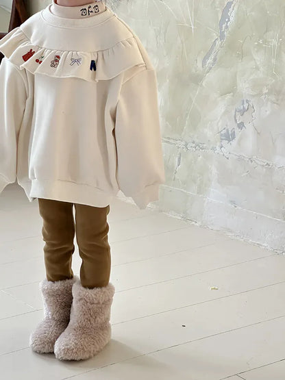 トレーナー・フーディ キッズトップス ラッフルフリル刺繍裏フリース長袖スウェットトレーナー【mh0008081】