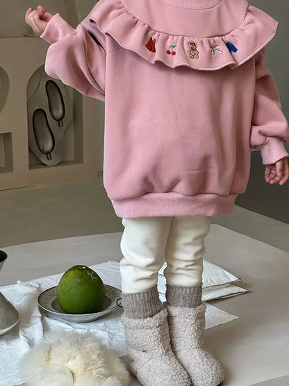 トレーナー・フーディ キッズトップス ラッフルフリル刺繍裏フリース長袖スウェットトレーナー【mh0008081】