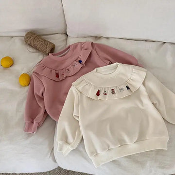 トレーナー・フーディ キッズトップス ラッフルフリル刺繍裏フリース長袖スウェットトレーナー【mh0008081】