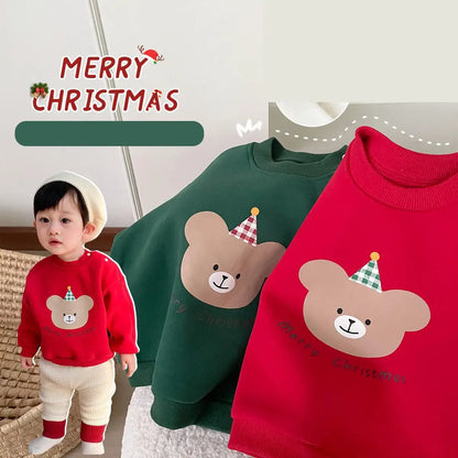 トレーナー・フーディ キッズトップス ベアくまクリスマスカラー長袖スウェットトレーナー【mh0008087】