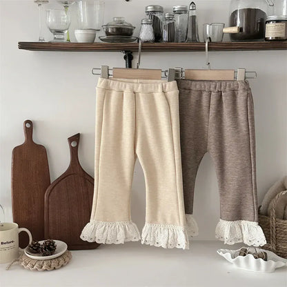 レギンスパンツ ベビーパンツ 裾レース裏フリース厚手ガーリーレギンスパンツ【mh0008092】