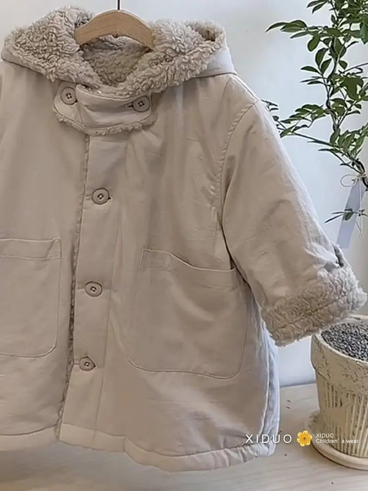 ロングコート キッズアウター 裏ボアフリースフーディミディアムロングコート【mh0008124】