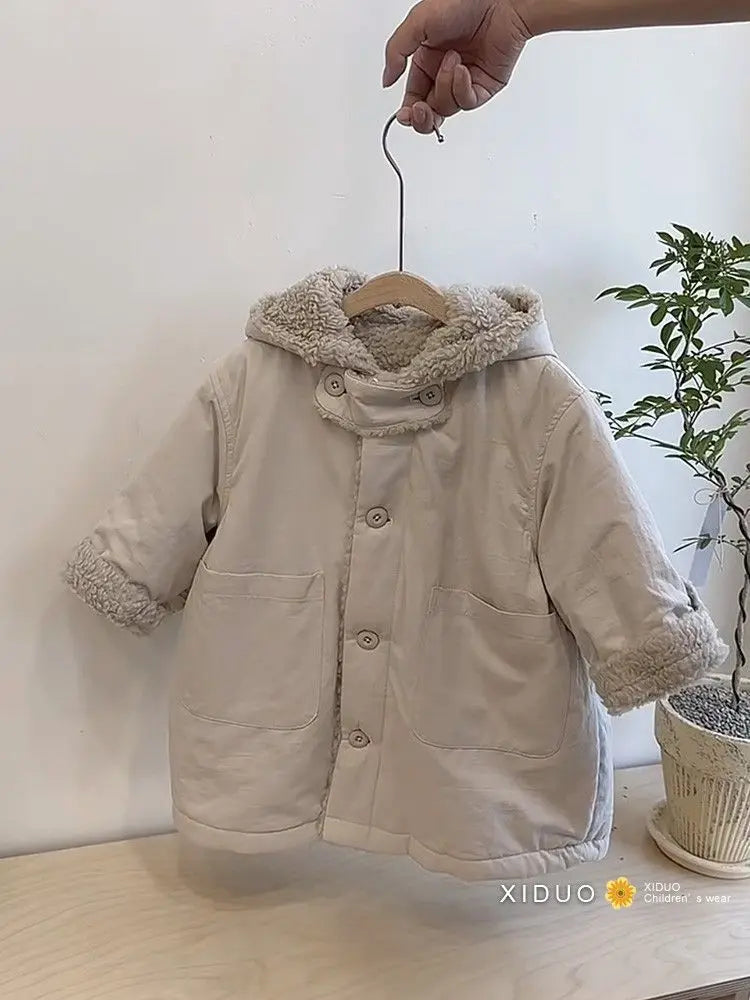 ロングコート キッズアウター 裏ボアフリースフーディミディアムロングコート【mh0008124】