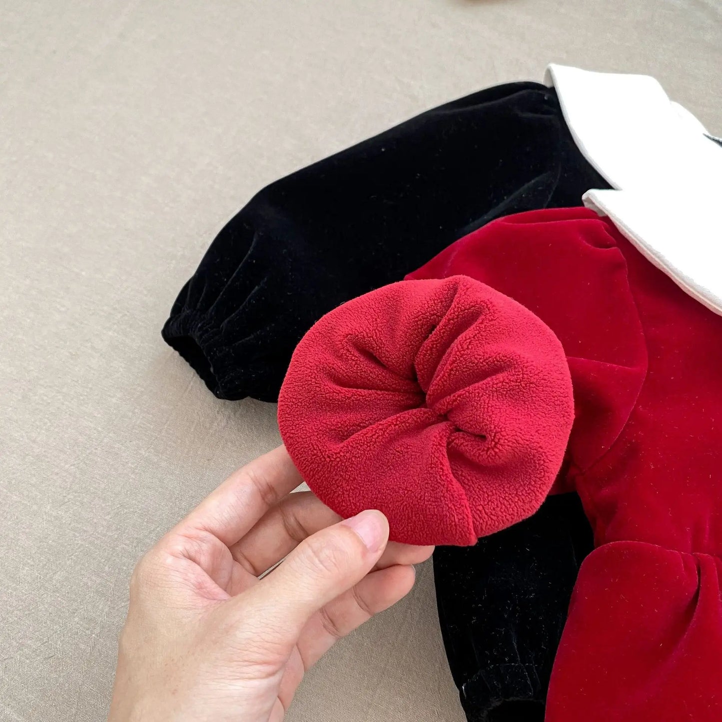 長袖ロンパース ベビーロンパース リボン丸襟裏フリース長袖ボディスーツ【mh0008127】