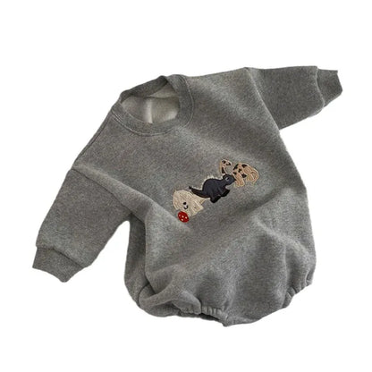 長袖ロンパース ベビーロンパース 恐竜ダイナソー刺繍裏フリース長袖ボディスーツ【mh0008130】