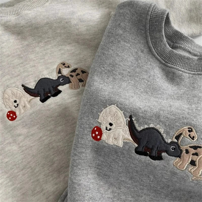 長袖ロンパース ベビーロンパース 恐竜ダイナソー刺繍裏フリース長袖ボディスーツ【mh0008130】