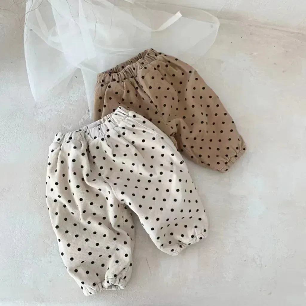 ロングパンツ・スウェットパンツ ベビーパンツ 水玉ドットプリント裏フリースロングパンツ【mh0008137】