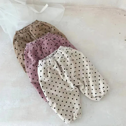 ロングパンツ・スウェットパンツ ベビーパンツ 水玉ドットプリント裏フリースロングパンツ【mh0008137】