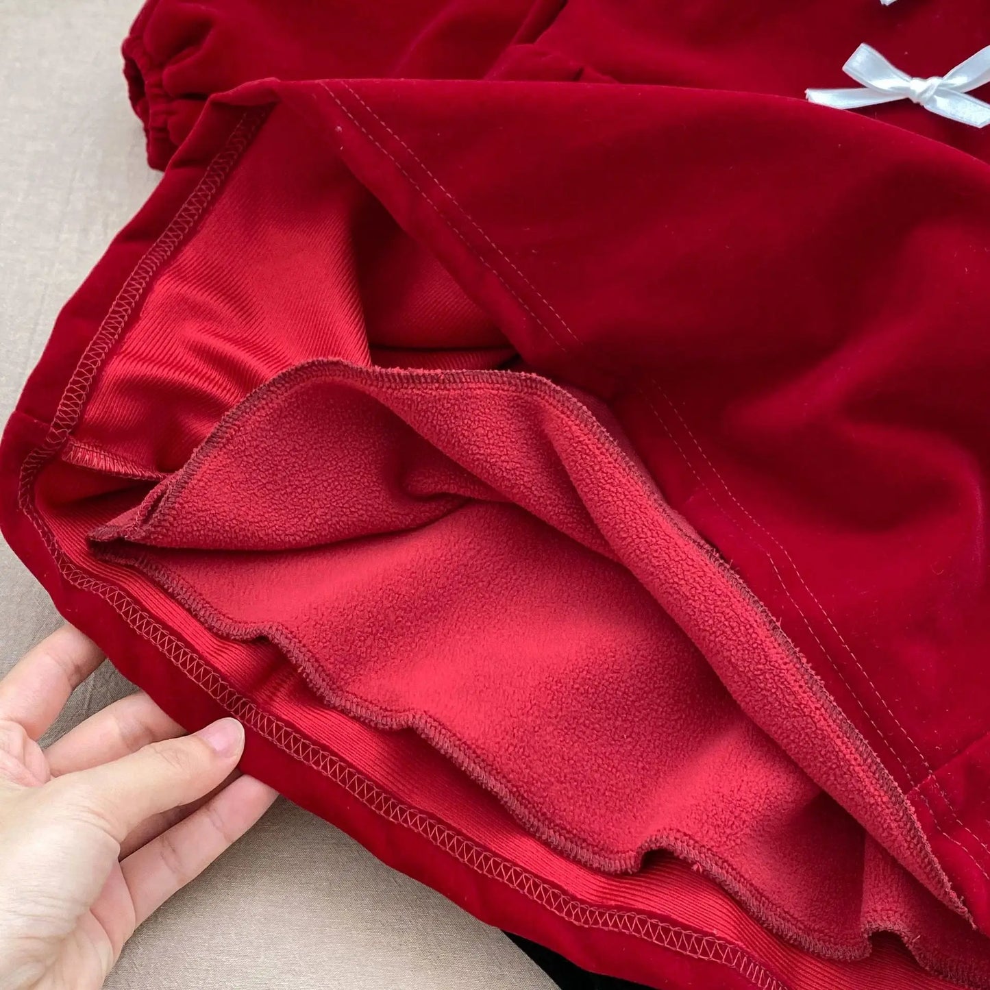 長袖ワンピース キッズワンピース 丸襟リボン裏フリース長袖ワンピース【mh0008139】