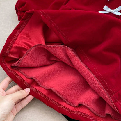 長袖ワンピース キッズワンピース 丸襟リボン裏フリース長袖ワンピース【mh0008139】