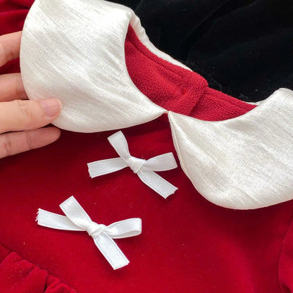 長袖ワンピース キッズワンピース 丸襟リボン裏フリース長袖ワンピース【mh0008139】