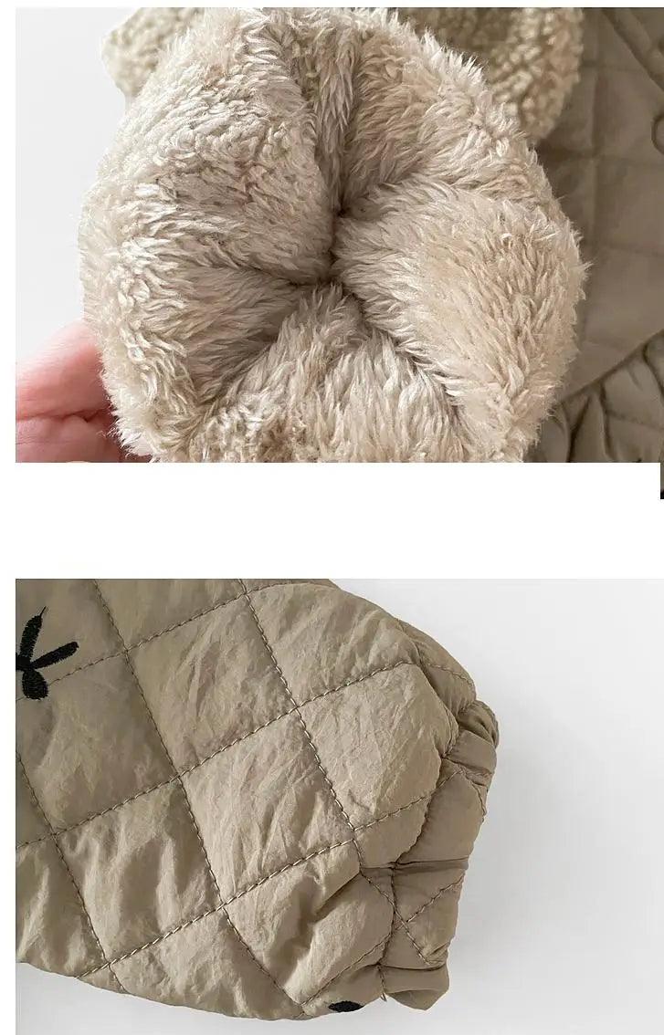 ショートコート・ジャケット・ジャンパー ベビーアウター リボン刺繍ボアフリース襟付きキルティングペプラムコートジャケット【mh0008159】