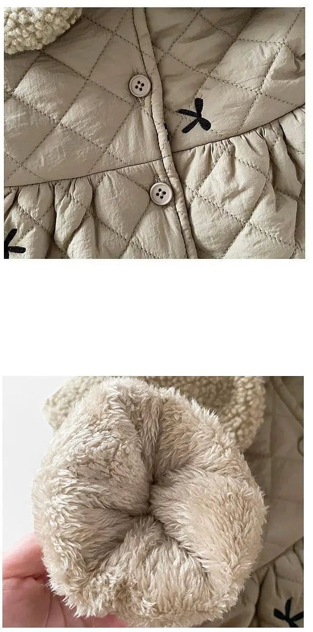 ショートコート・ジャケット・ジャンパー ベビーアウター リボン刺繍ボアフリース襟付きキルティングペプラムコートジャケット【mh0008159】