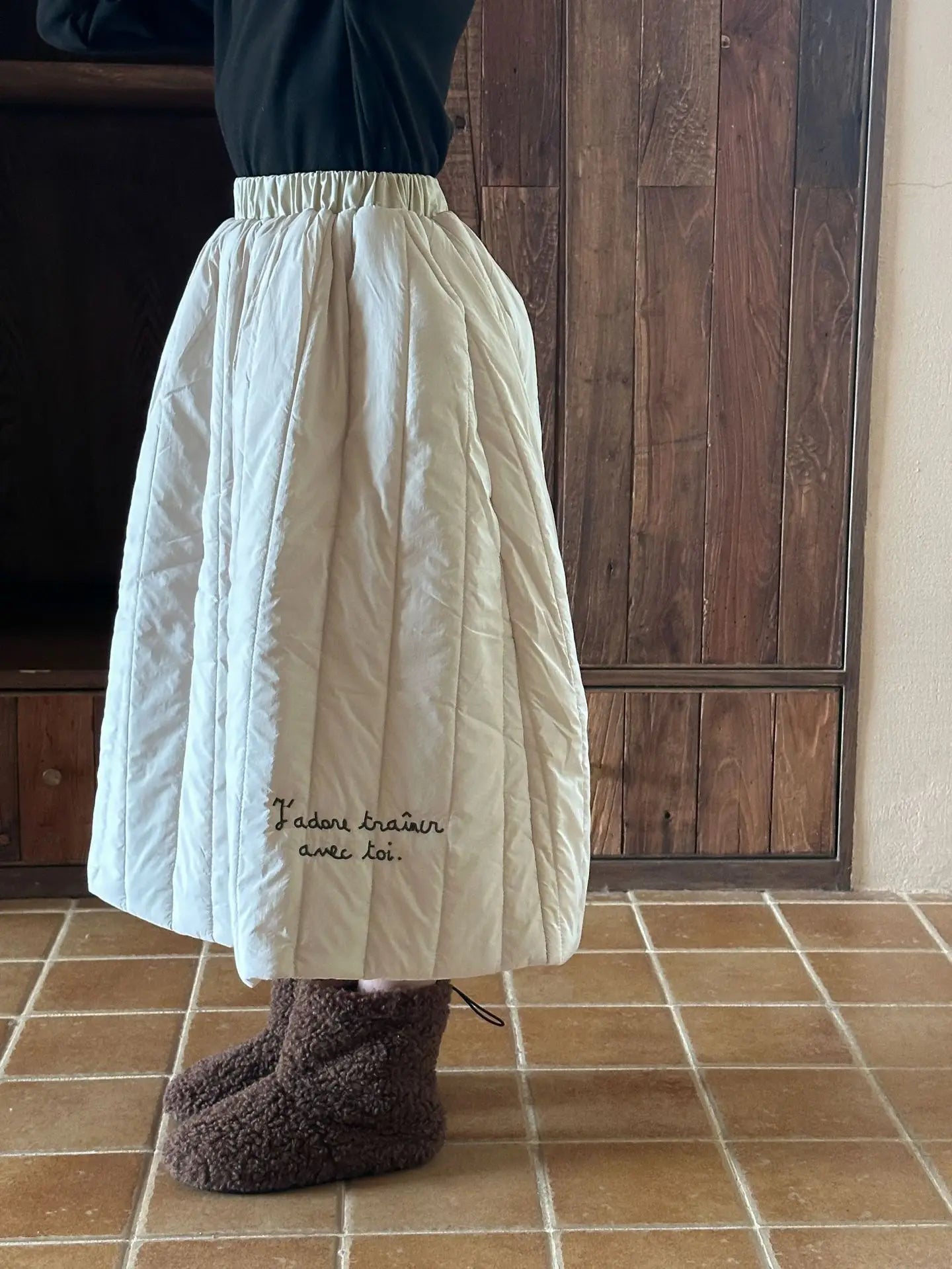 スカート キッズスカート レターロゴ刺繍キルティング防寒スカート【mh0008180】