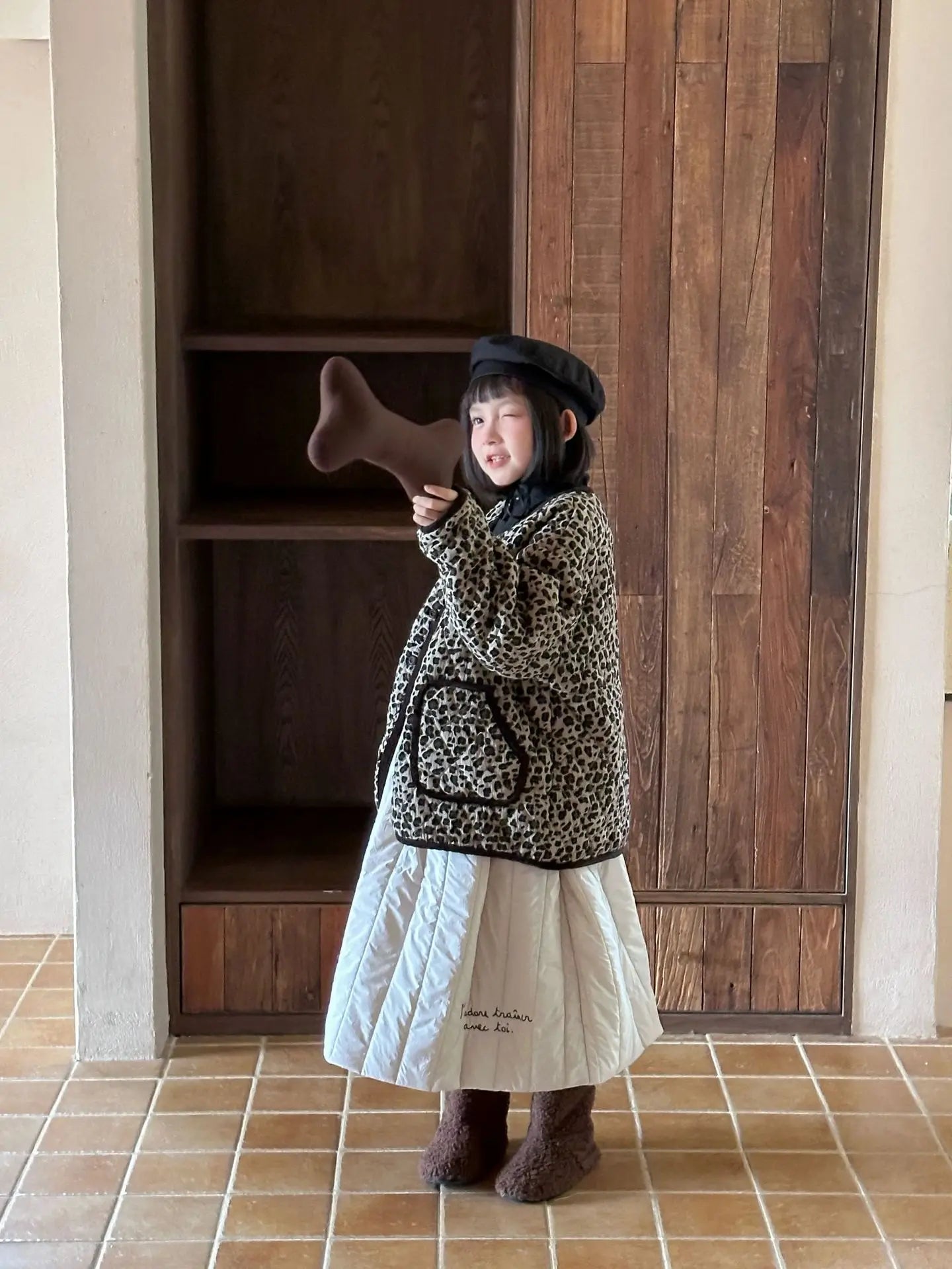 スカート キッズスカート レターロゴ刺繍キルティング防寒スカート【mh0008180】