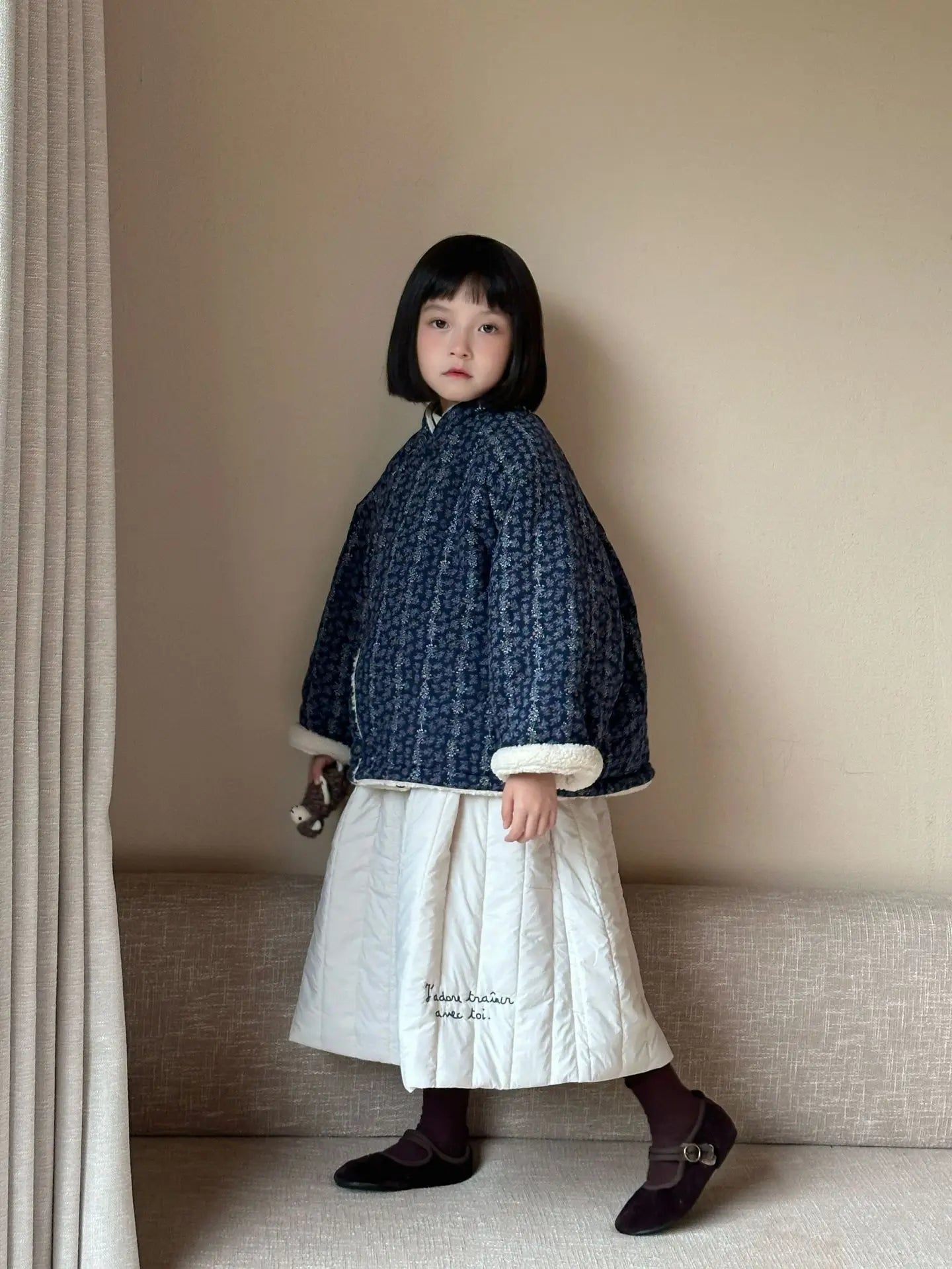 スカート キッズスカート レターロゴ刺繍キルティング防寒スカート【mh0008180】