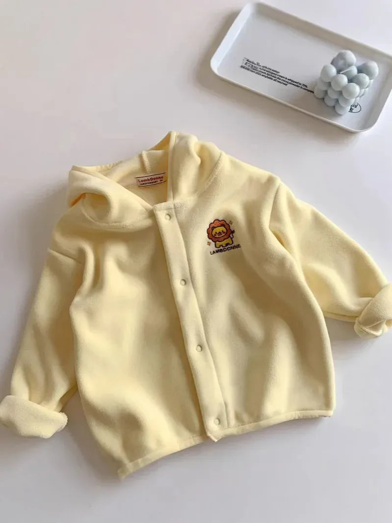 カーディガン・パーカー キッズトップス アニマル刺繍ワンポイントフリースフーディパーカージャケット【mh0008182】