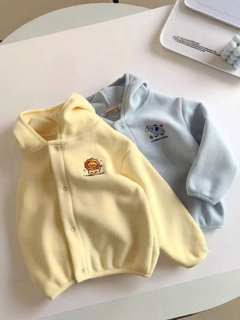 カーディガン・パーカー キッズトップス アニマル刺繍ワンポイントフリースフーディパーカージャケット【mh0008182】