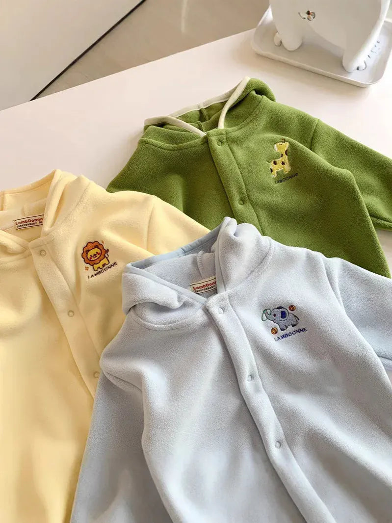 カーディガン・パーカー キッズトップス アニマル刺繍ワンポイントフリースフーディパーカージャケット【mh0008182】