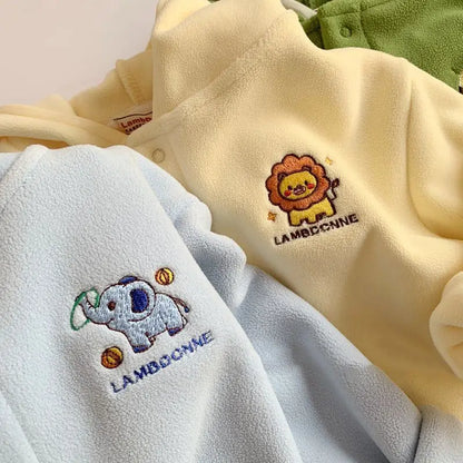 カーディガン・パーカー キッズトップス アニマル刺繍ワンポイントフリースフーディパーカージャケット【mh0008182】