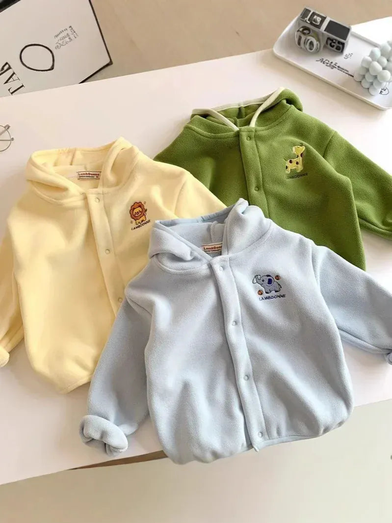 カーディガン・パーカー キッズトップス アニマル刺繍ワンポイントフリースフーディパーカージャケット【mh0008182】