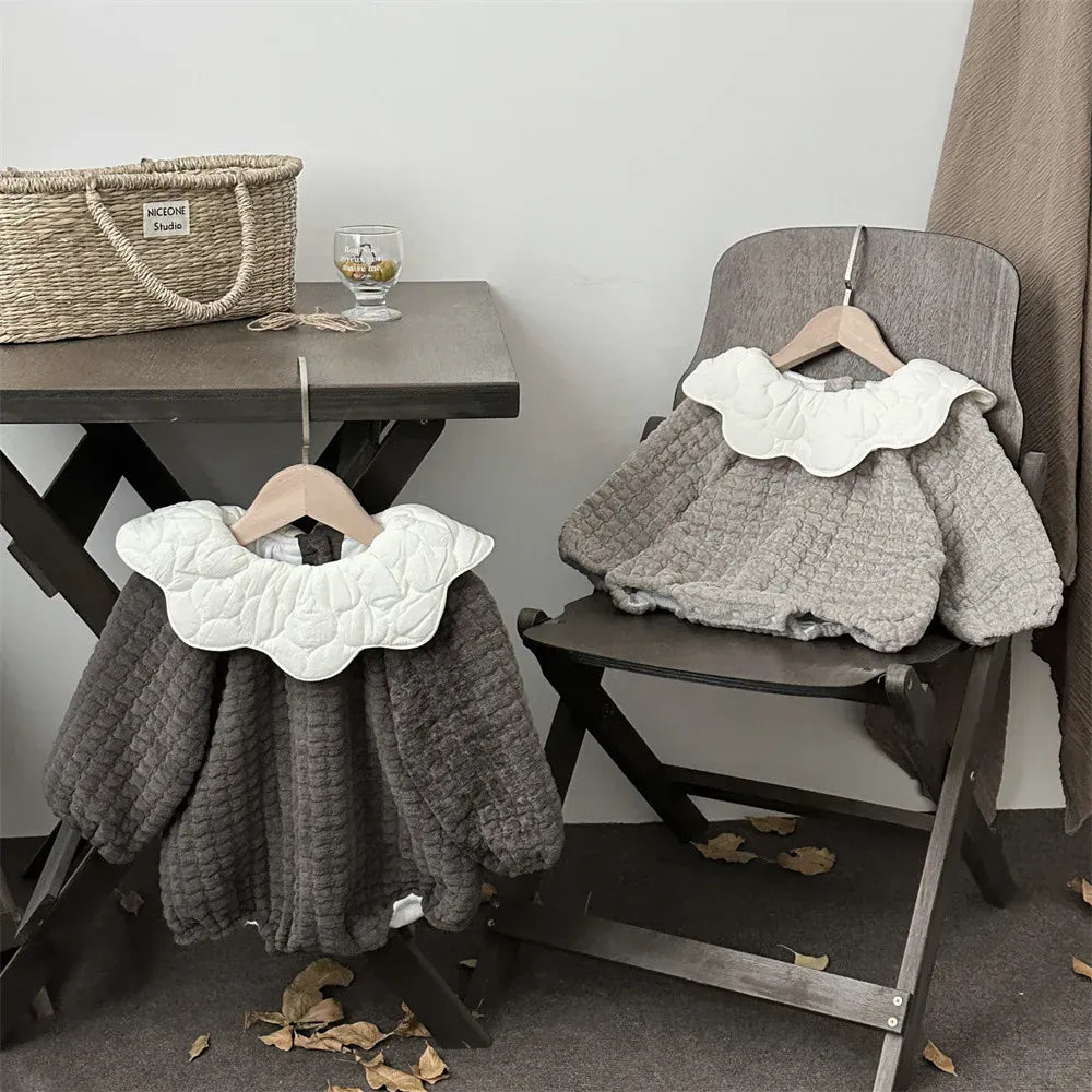 長袖ロンパース ベビーロンパース ぽこぽこキルティングフラワーカラー長袖ボディスーツ【mh0008187】