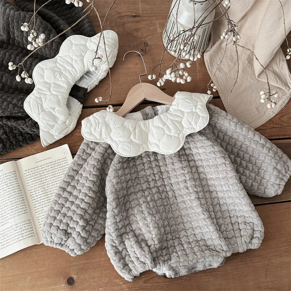 長袖ロンパース ベビーロンパース ぽこぽこキルティングフラワーカラー長袖ボディスーツ【mh0008187】