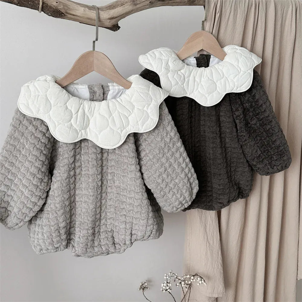 長袖ロンパース ベビーロンパース ぽこぽこキルティングフラワーカラー長袖ボディスーツ【mh0008187】