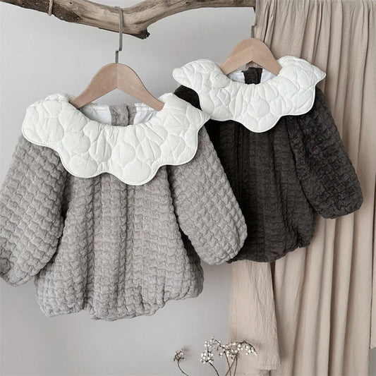 長袖ロンパース ベビーロンパース ぽこぽこキルティングフラワーカラー長袖ボディスーツ【mh0008187】