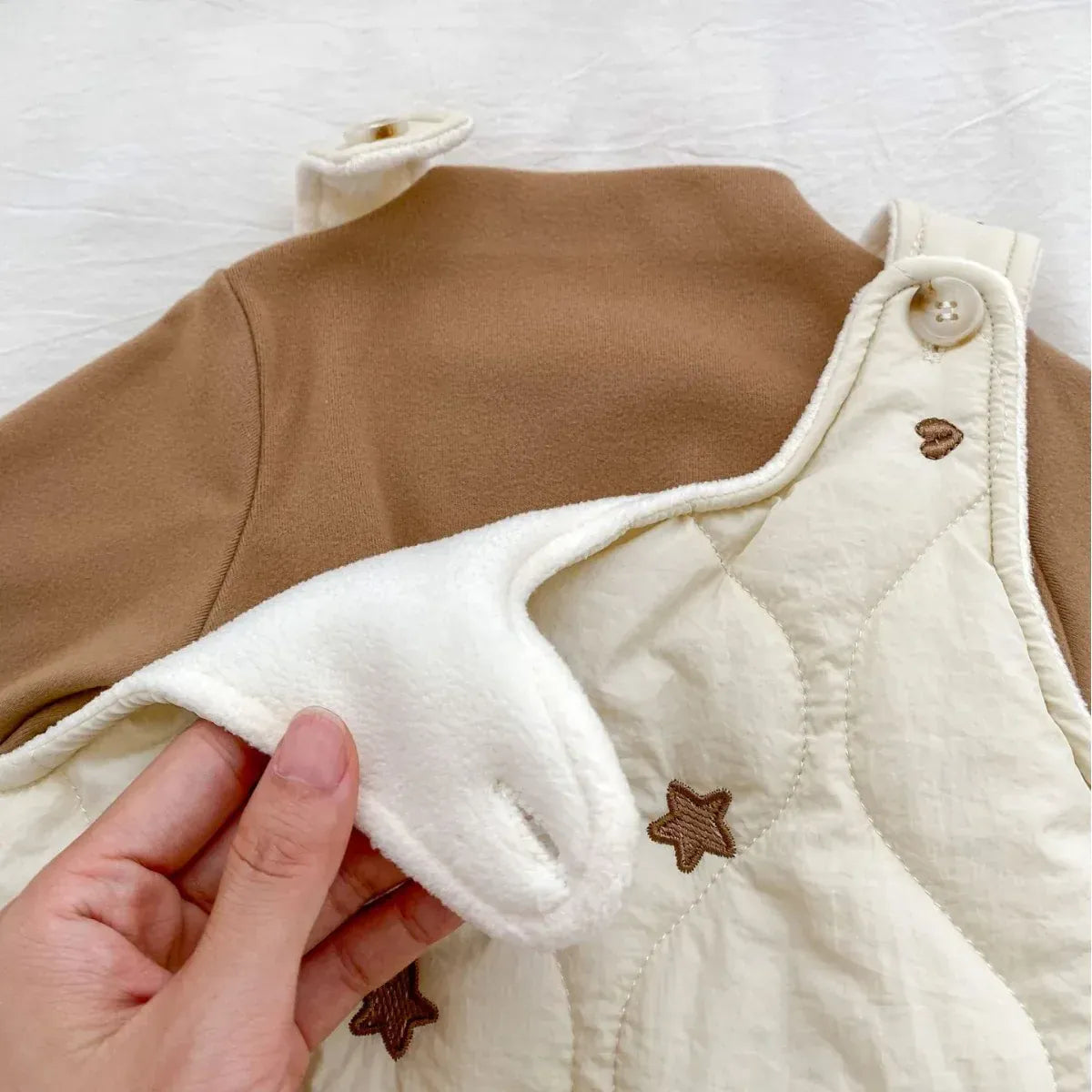 アウタージャンプスーツ ベビーアウタージャンプスーツ くま星ベアスターキルティング長袖/ノースリーブジャンプスーツ【mh0008203】