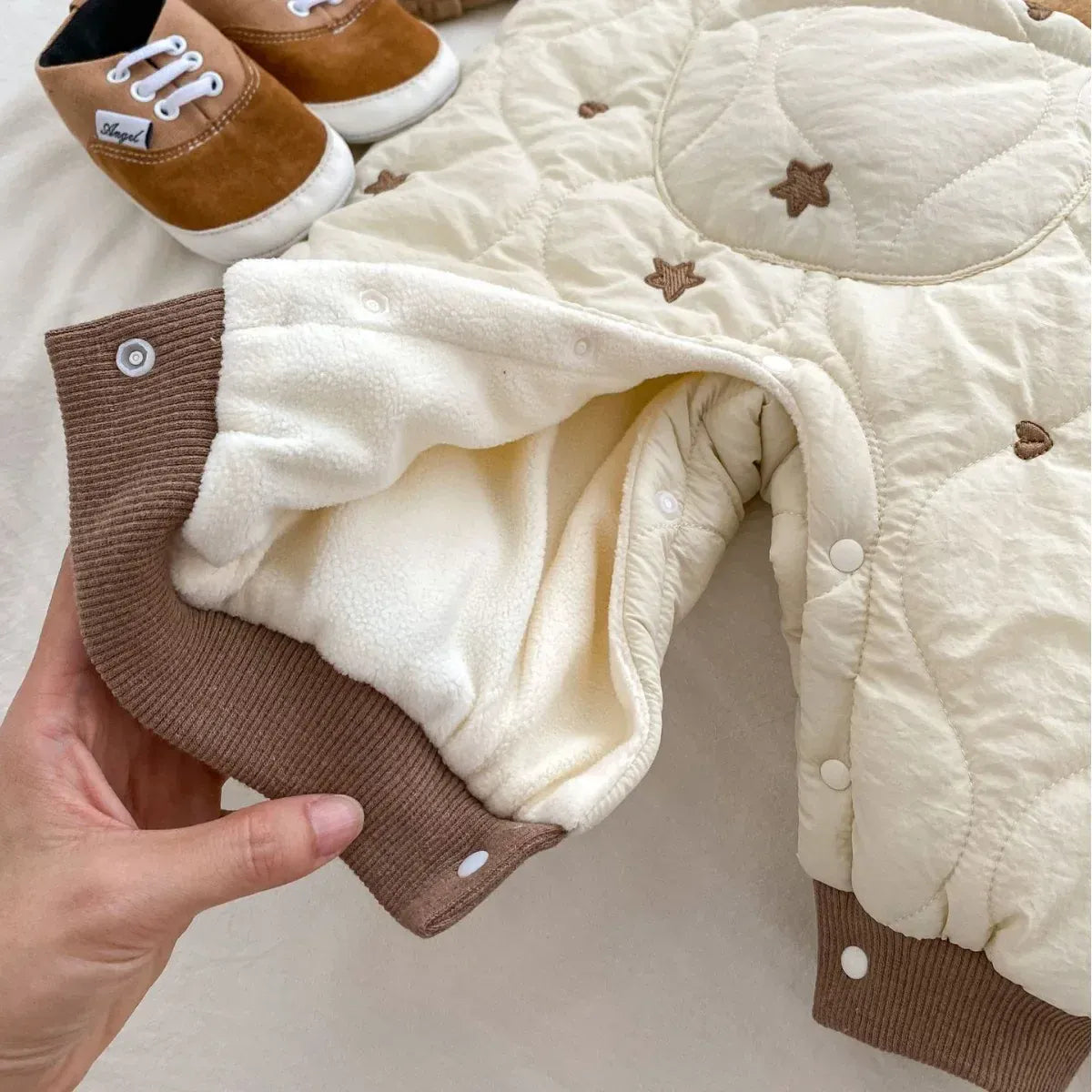 アウタージャンプスーツ ベビーアウタージャンプスーツ くま星ベアスターキルティング長袖/ノースリーブジャンプスーツ【mh0008203】