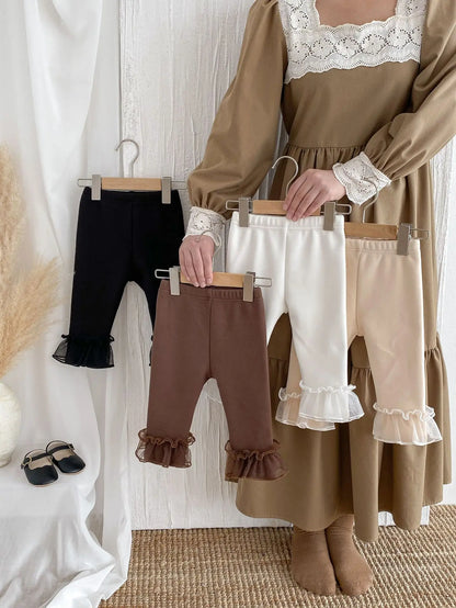 レギンスパンツ ベビーパンツ 裾フリルリボン裏フリースレギンスパンツ【mh0008204】