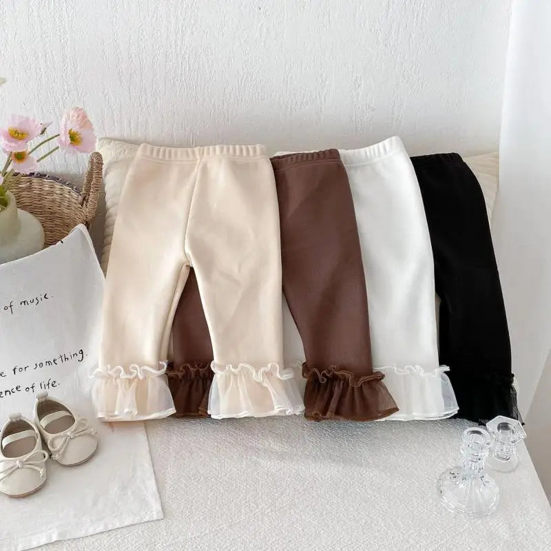 レギンスパンツ ベビーパンツ 裾フリルリボン裏フリースレギンスパンツ【mh0008204】