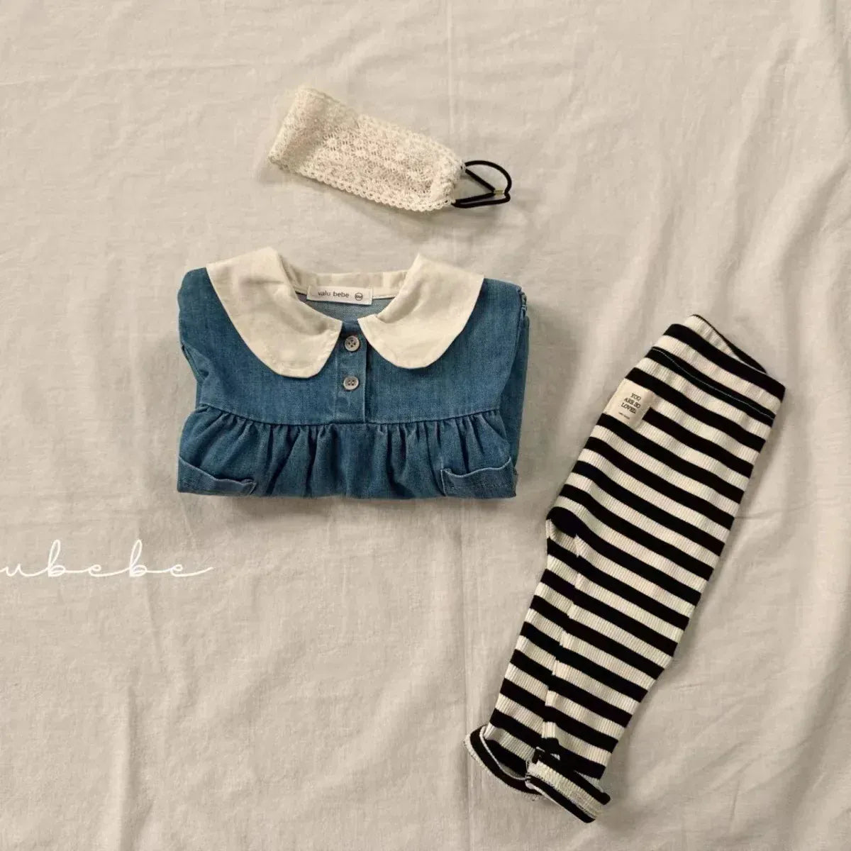 長袖ワンピース ベビーワンピース 丸襟デニム長袖ワンピース【mh0008205】