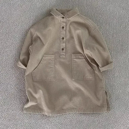 長袖ワンピース キッズワンピース コーデュロイ長袖シャツワンピース【mh0008208】