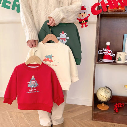 トレーナー・フーディ キッズトップス クリスマスプリント裏フリース長袖スウェットトレーナー【mh0008212】