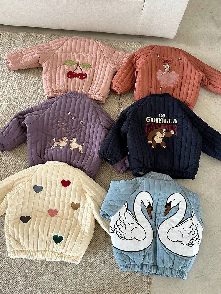 ショートコート・ジャケット・ジャンパー キッズアウター バック刺繍キルティングパデッドブルゾンジャケット【mh0008226】