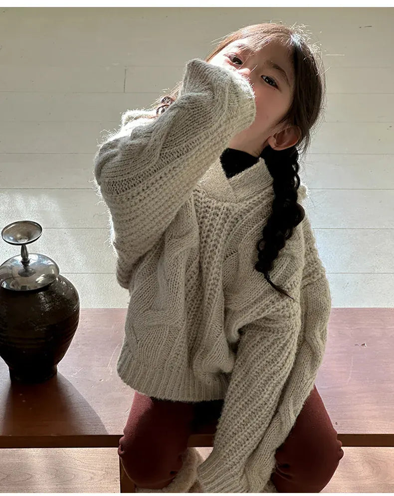 ニット・セーター キッズトップス アランニットケーブル編みフーディセーター【mh0008231】