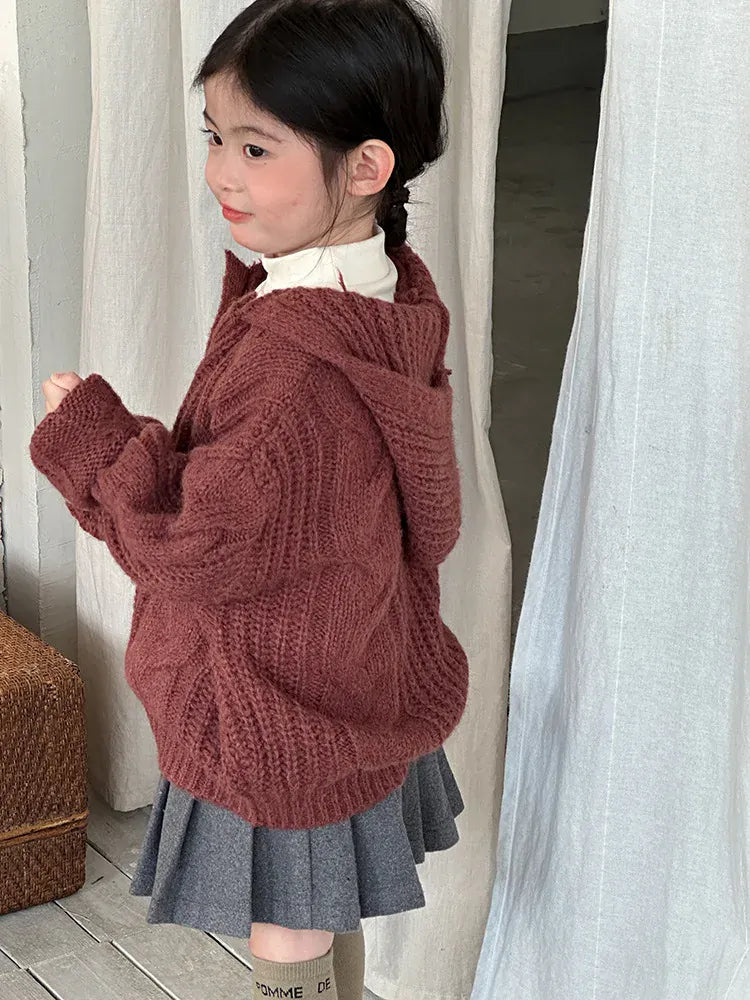 ニット・セーター キッズトップス アランニットケーブル編みフーディセーター【mh0008231】