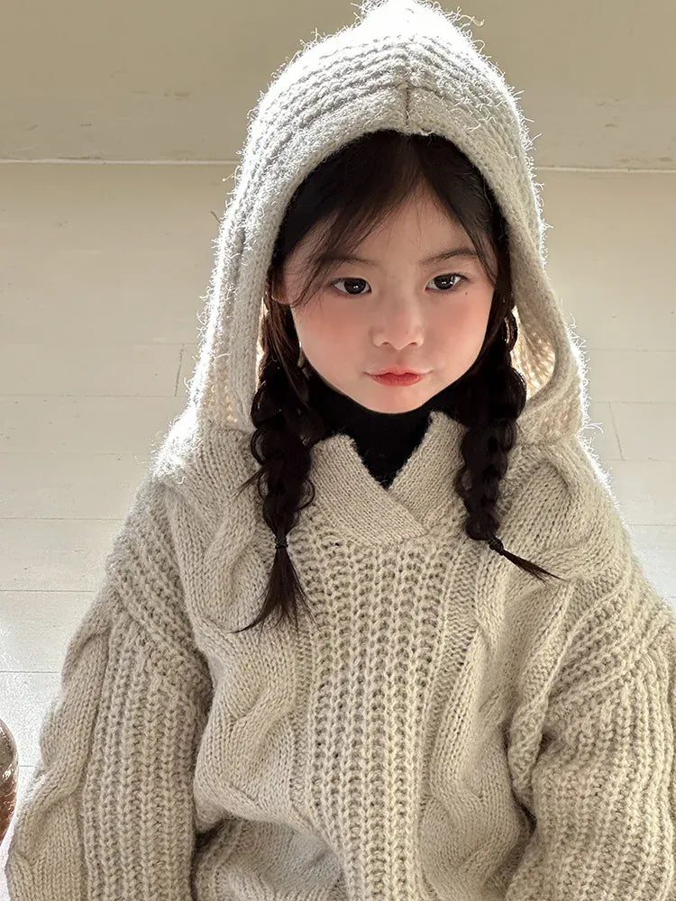 ニット・セーター キッズトップス アランニットケーブル編みフーディセーター【mh0008231】