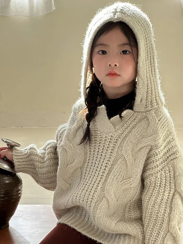 ニット・セーター キッズトップス アランニットケーブル編みフーディセーター【mh0008231】