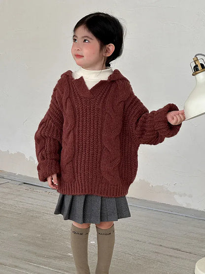ニット・セーター キッズトップス アランニットケーブル編みフーディセーター【mh0008231】