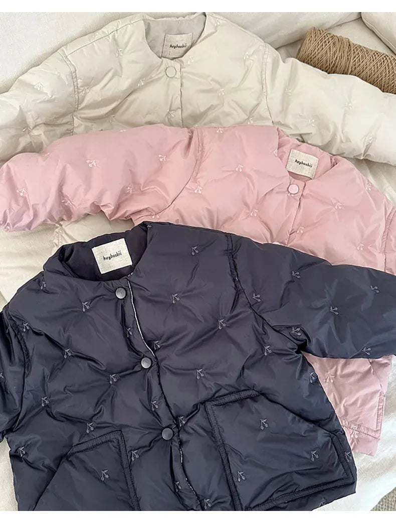 ショートコート・ジャケット・ジャンパー キッズアウター チェリー刺繍キルティングパデッドジャケットコート【mh0008236】