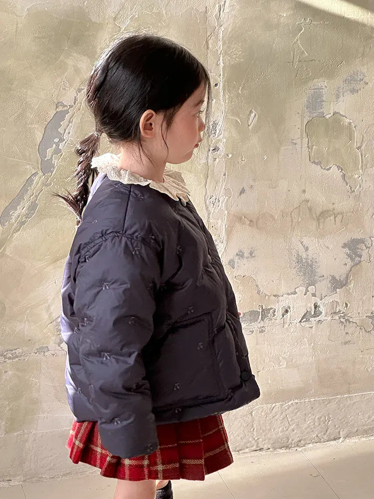 ショートコート・ジャケット・ジャンパー キッズアウター チェリー刺繍キルティングパデッドジャケットコート【mh0008236】