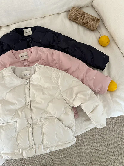 ショートコート・ジャケット・ジャンパー キッズアウター チェリー刺繍キルティングパデッドジャケットコート【mh0008236】