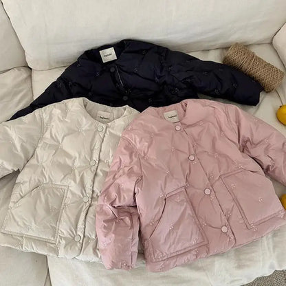 ショートコート・ジャケット・ジャンパー キッズアウター チェリー刺繍キルティングパデッドジャケットコート【mh0008236】