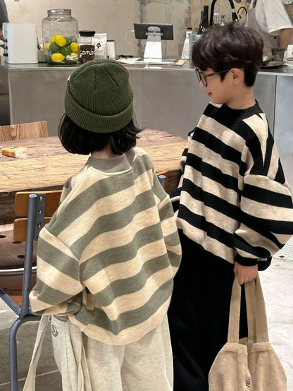 トレーナー・フーディ キッズトップス ボーダービッグシルエット長袖スウェットシャツ【mh0008239】