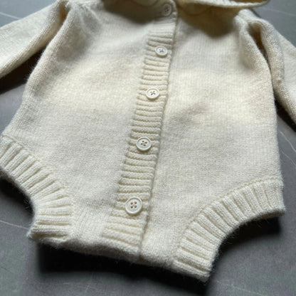 長袖ロンパース ベビーロンパース ぽんぽん耳付きフーディニット長袖ボディスーツ【mh0008256】