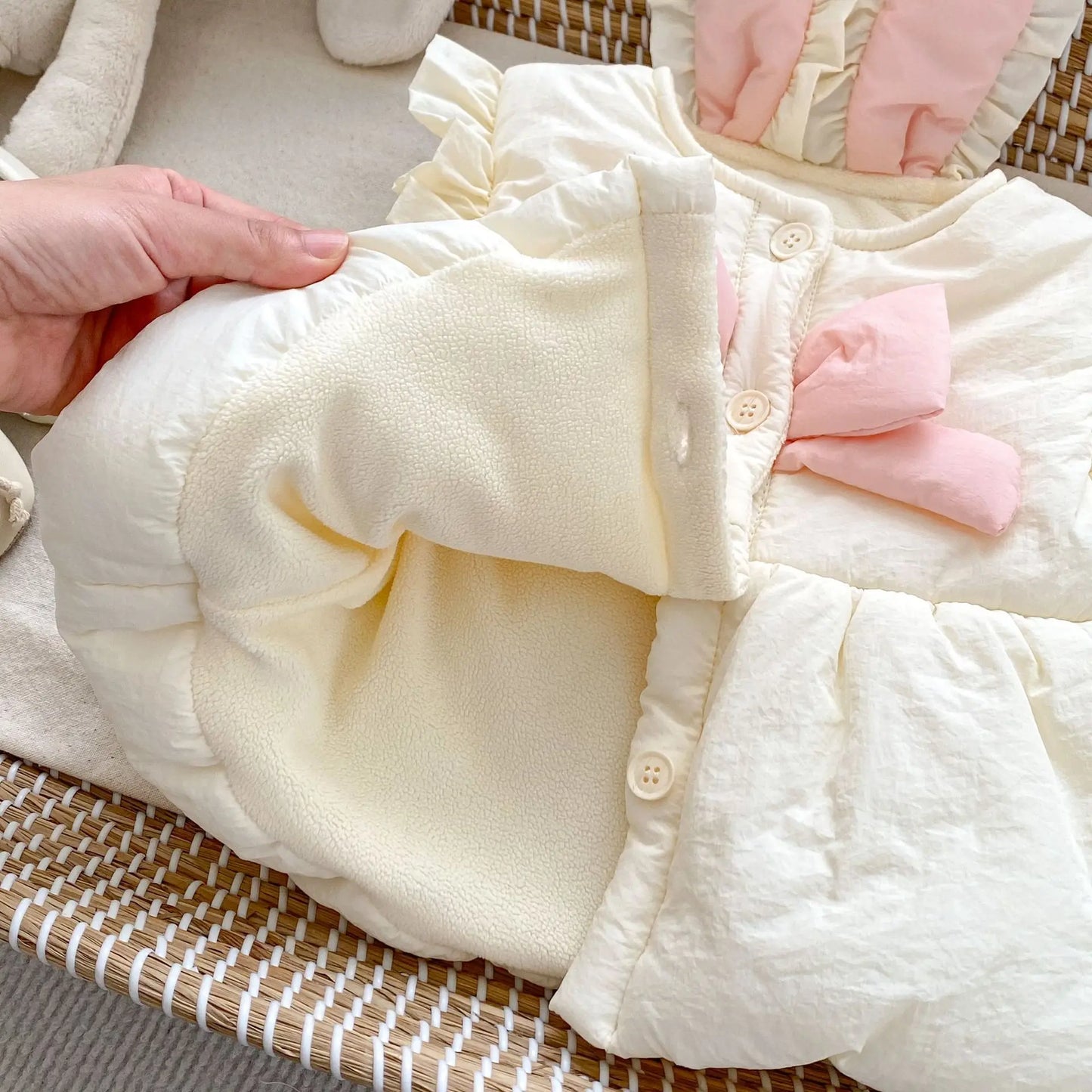 ベスト ベビーベスト うさ耳ドッキングリボンキルティングペプラムアウターベスト【mh0008261】