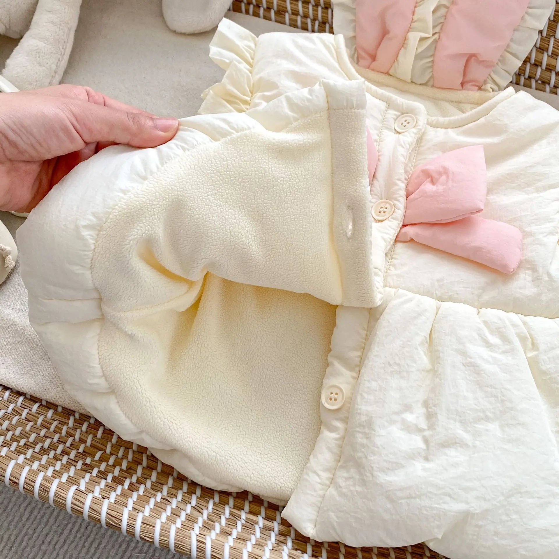 ベスト ベビーベスト うさ耳ドッキングリボンキルティングペプラムアウターベスト【mh0008261】